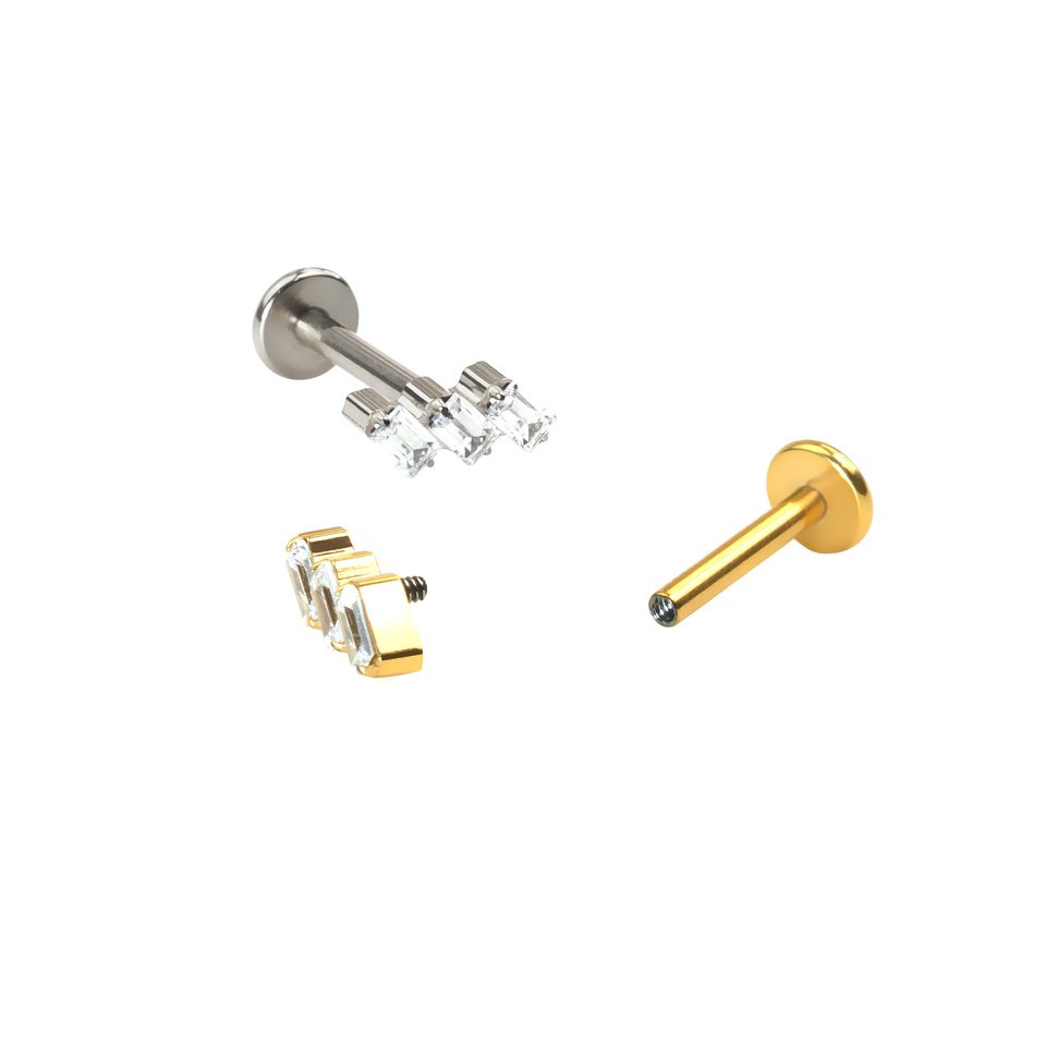 Labret in titanio con pietre taglio baguette