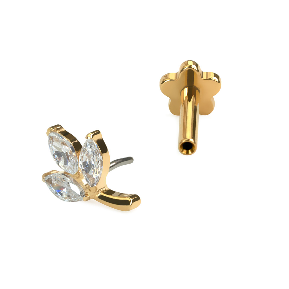 Labret in titanio con foglia frontale e fiore posteriore