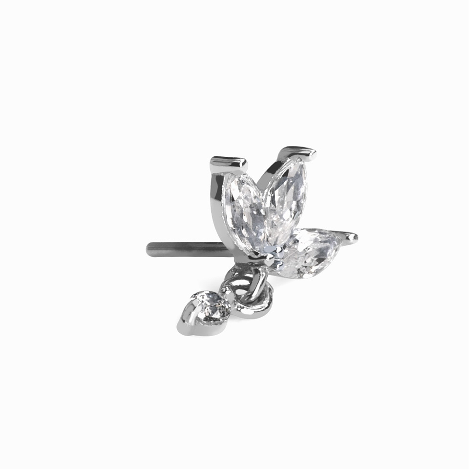 Top push-in 14K con fiore di loto e ciondolo