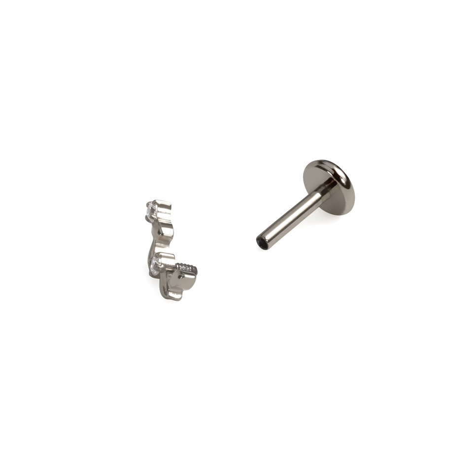 Labret in titanio con design ricurvo di foglie e pietre