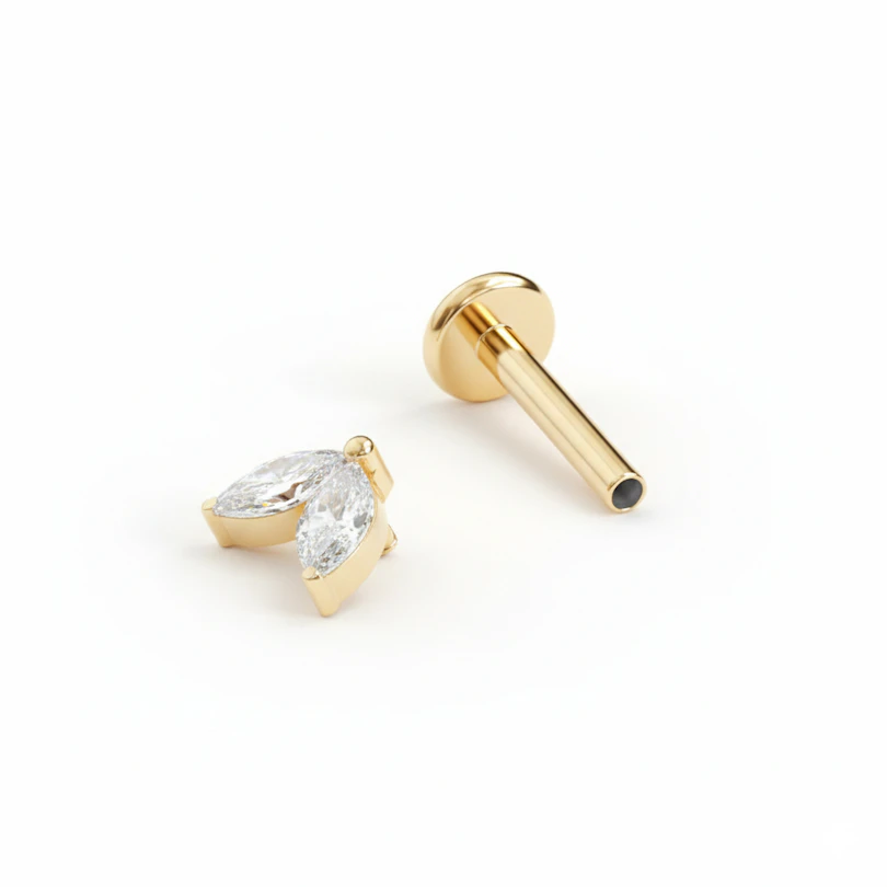 Labret in titanio con doppia pietra