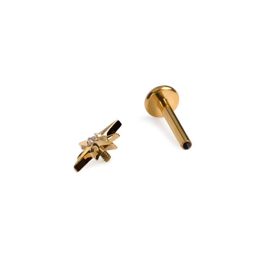 Labret a stella in titanio con pietra centrale