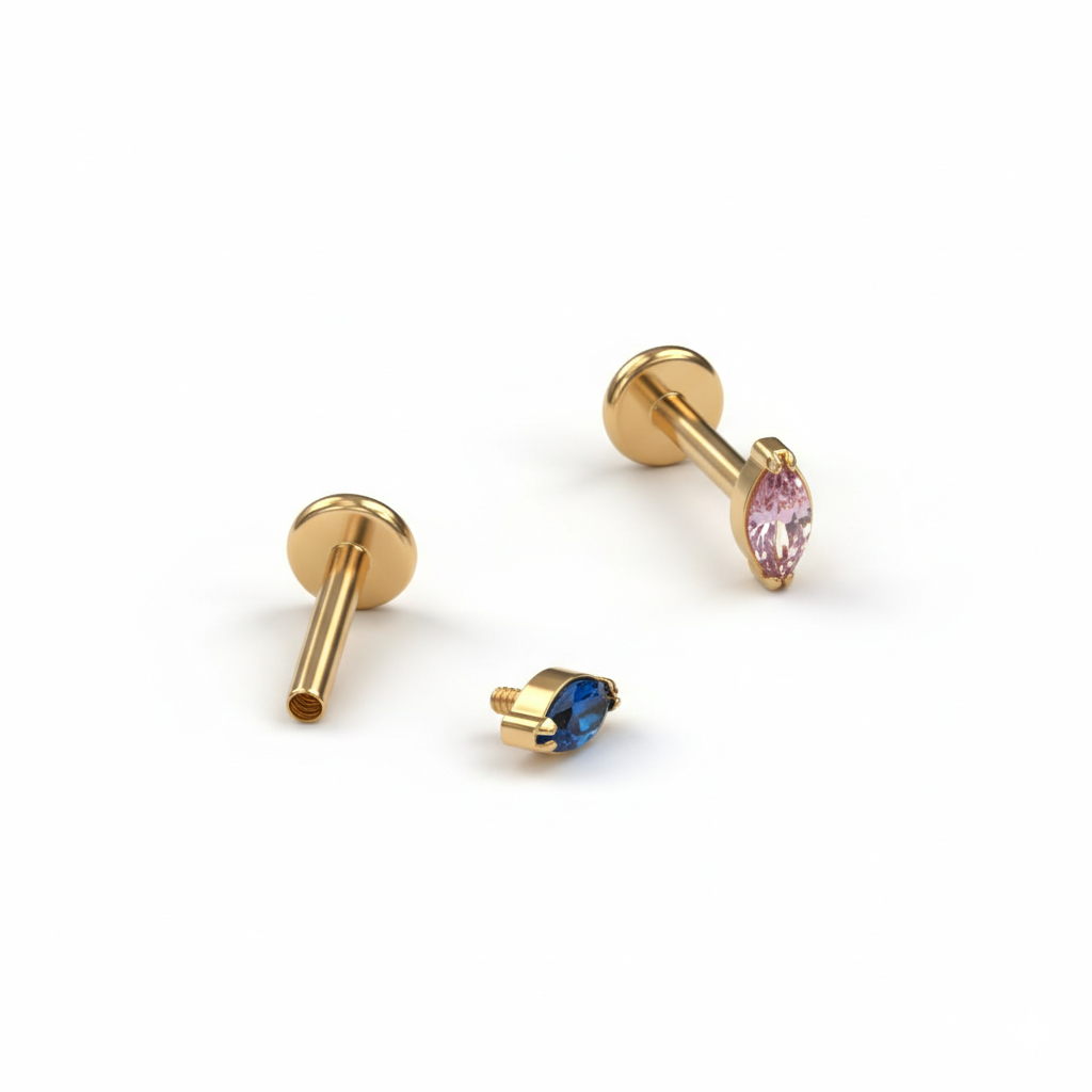Labret in titanio con pietra in diversi colori