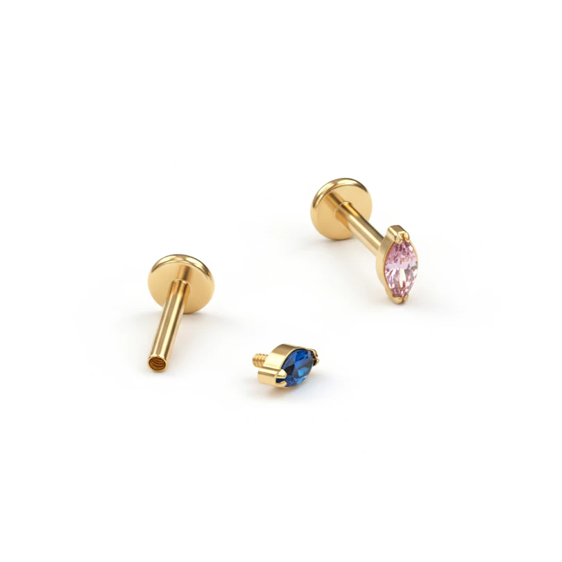 Labret in titanio con pietra in diversi colori