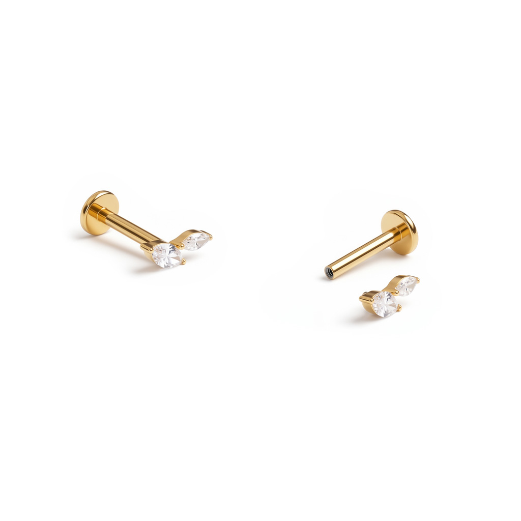 Labret in titanio con due pietre taglio marquise