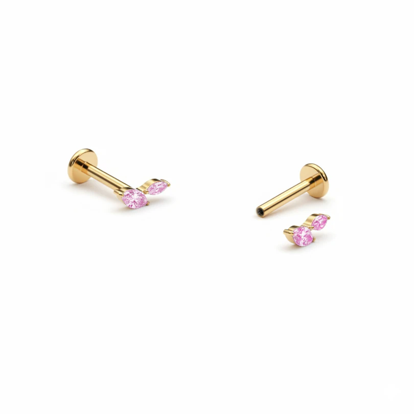 Labret in titanio con due pietre taglio marquise