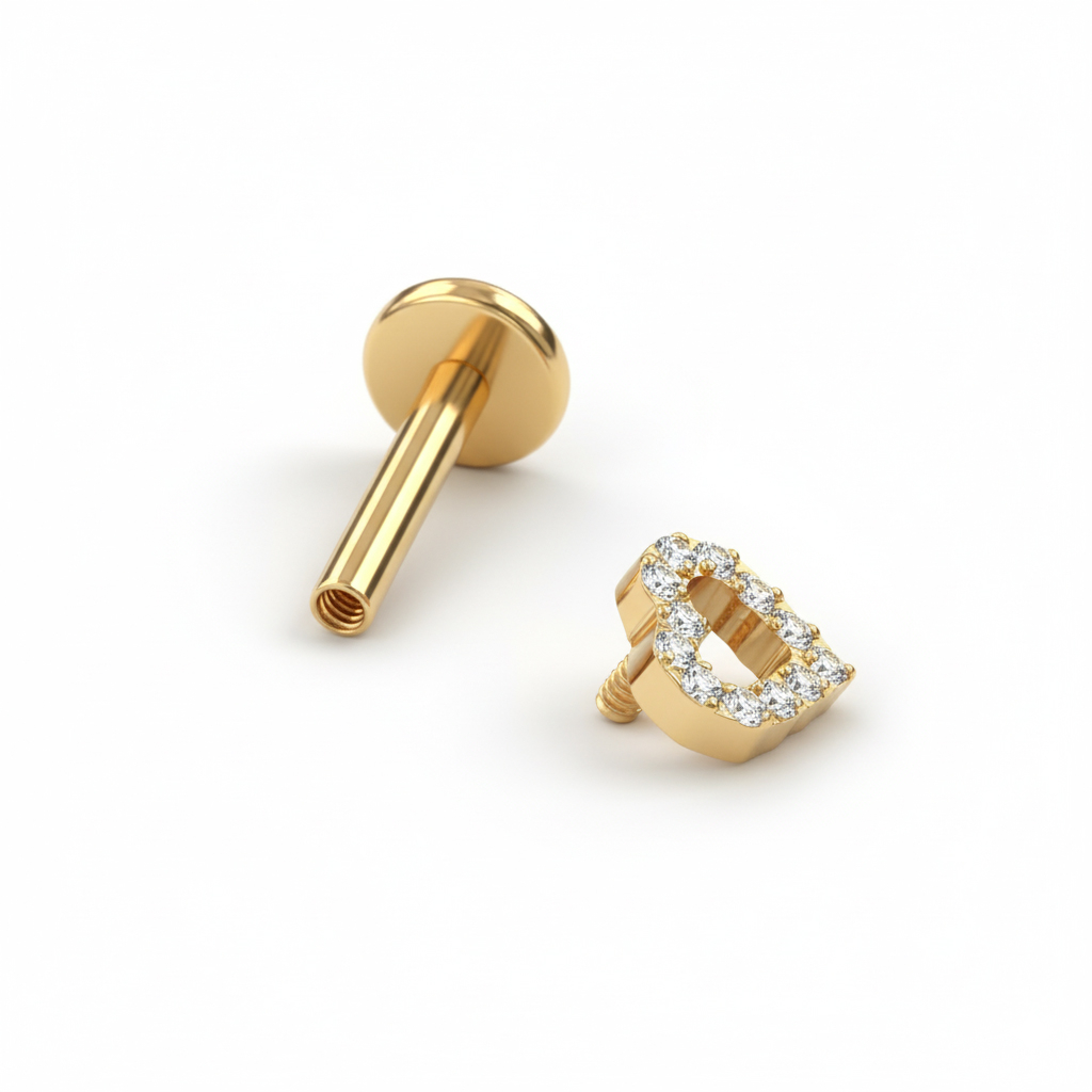 Labret in titanio con cuore tempestato di pietre