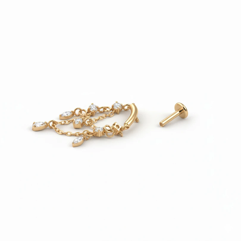 Labret in titanio con pendenti a chandelier