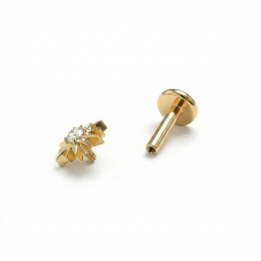 Labret in titanio con raggi di sole