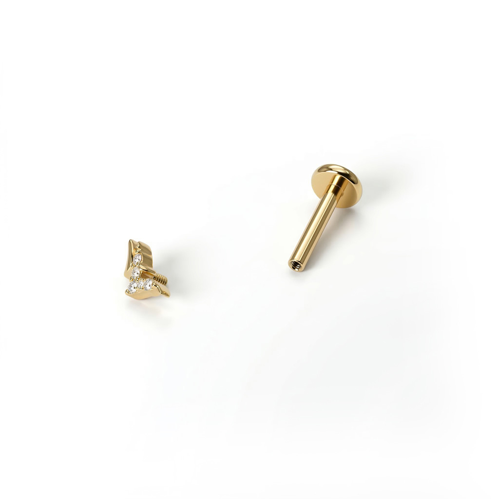 Labret in titanio con uccellini