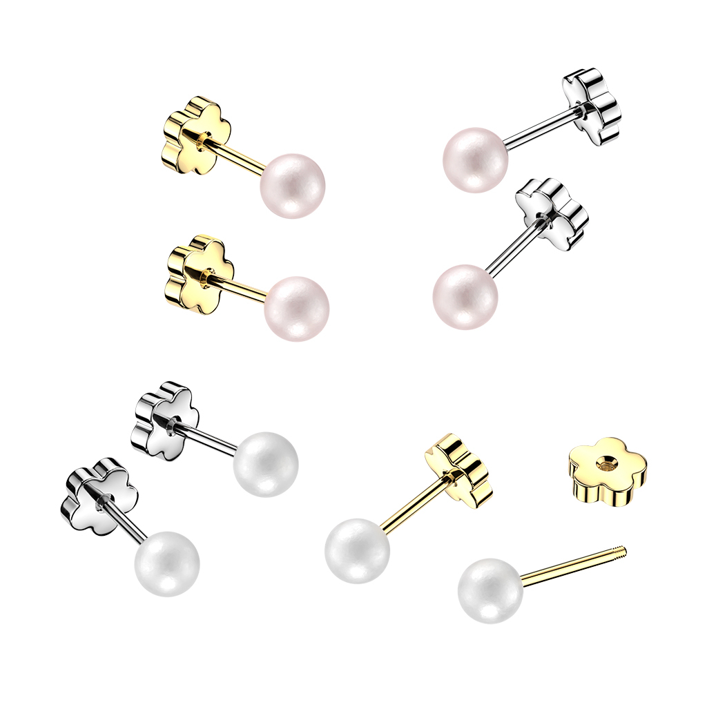 Paio di orecchini con perla e retro a fiore 