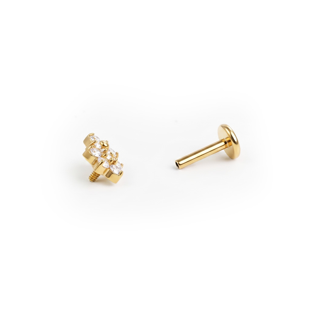 Labret in titanio con doppio fiore e gemme