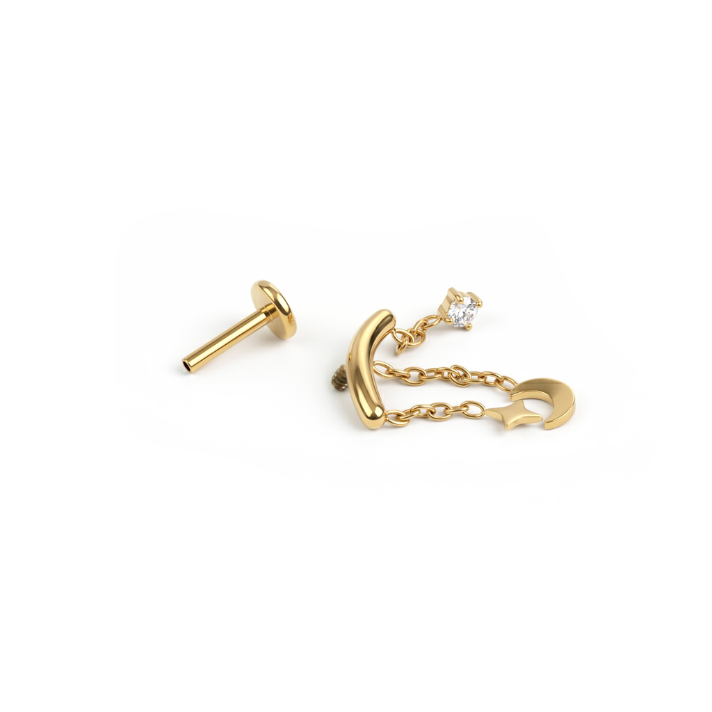 Labret in titanio per helix nascosto con charm dal design celestiale