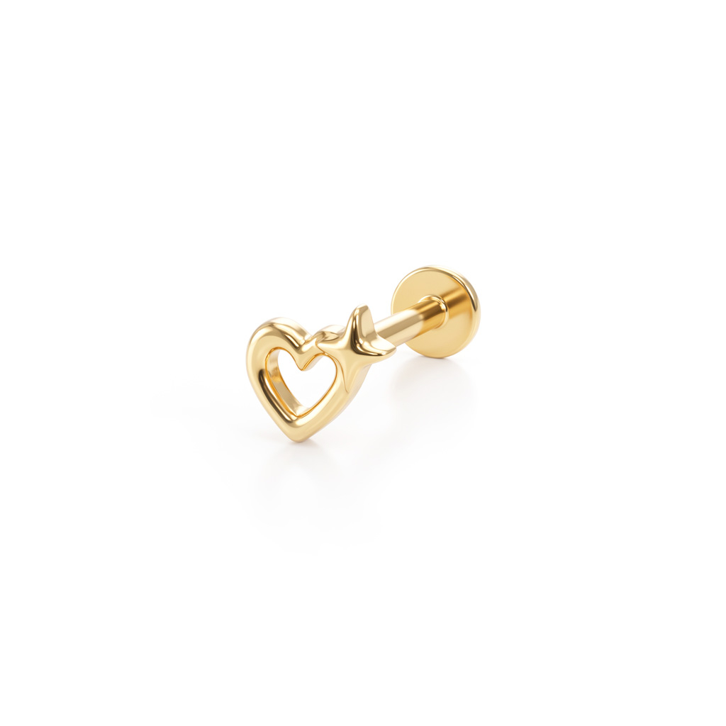 Labret in titanio con cuore vuoto e stella