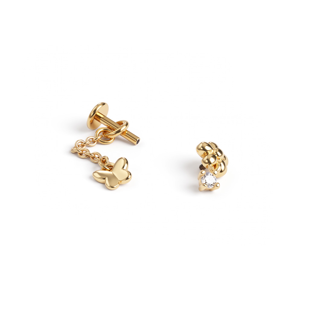 Labret con fiore e charm a farfalla