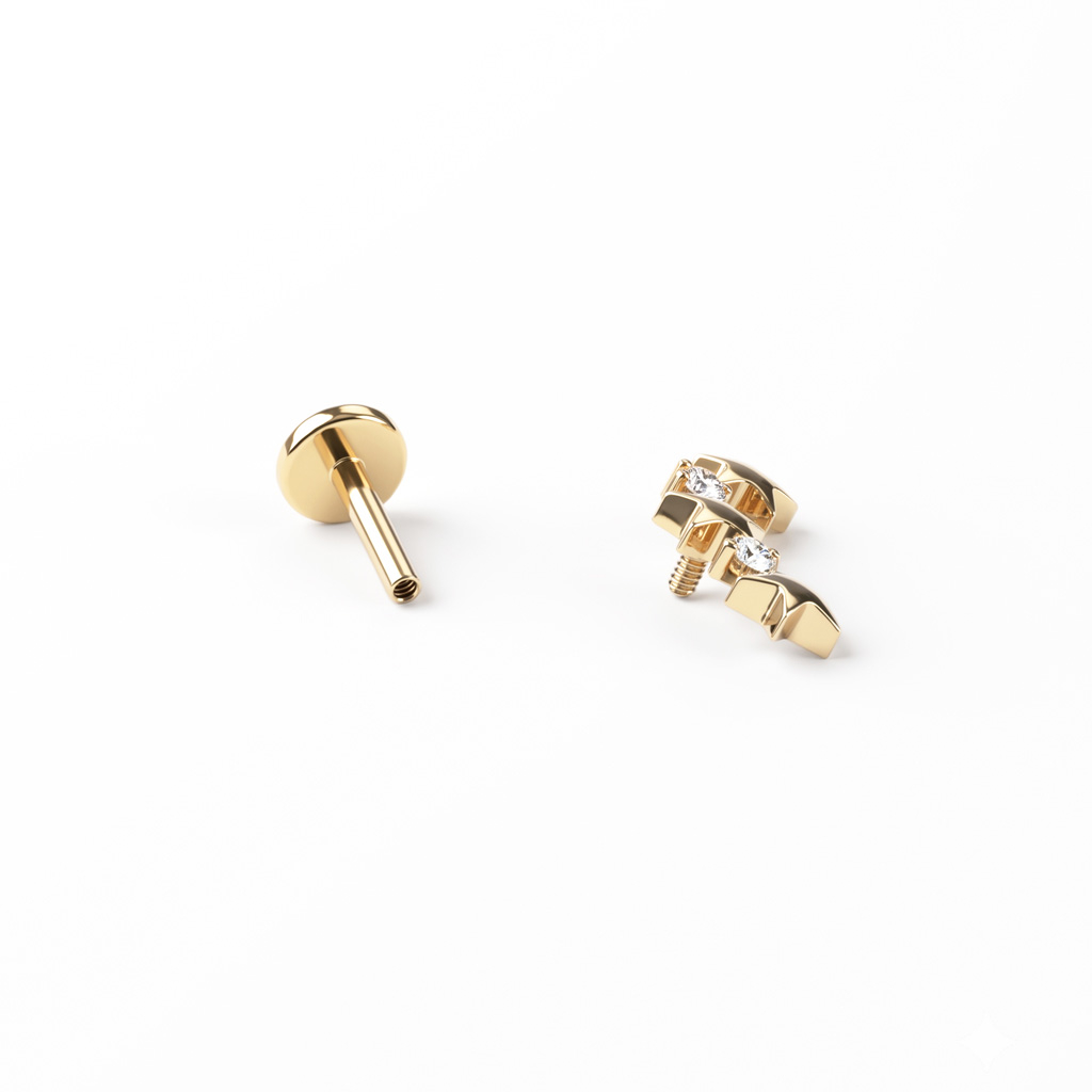 Labret in titanio con stelle e pietre alternate