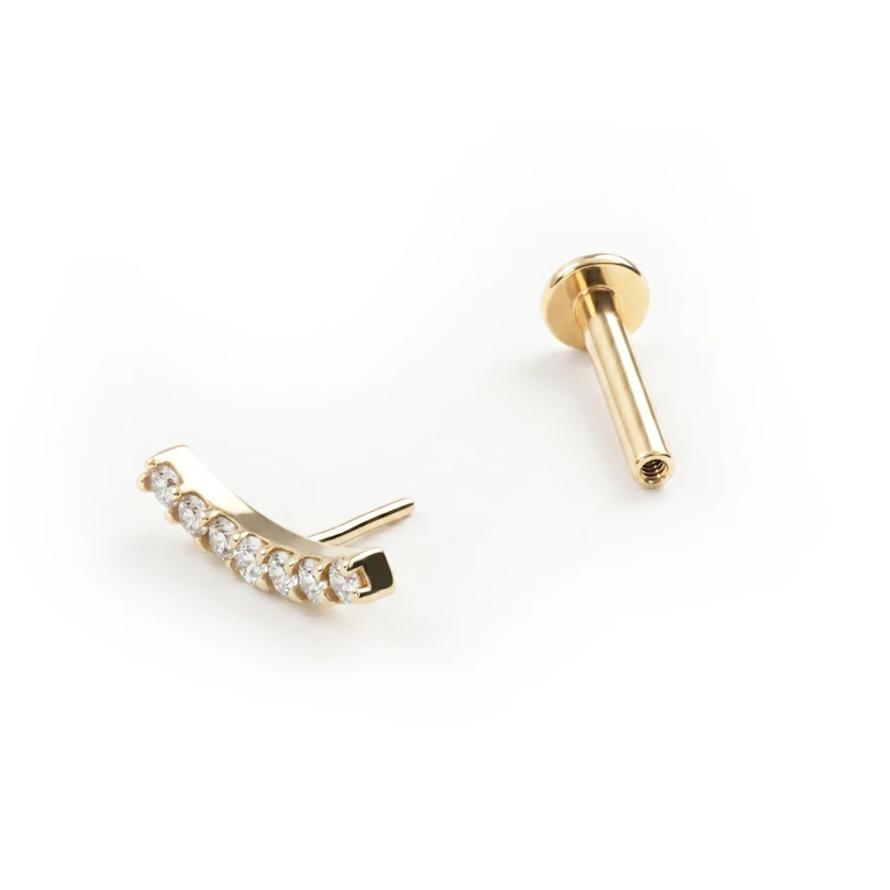 Labret push-in in oro 14k con pietre incastonate ad arco