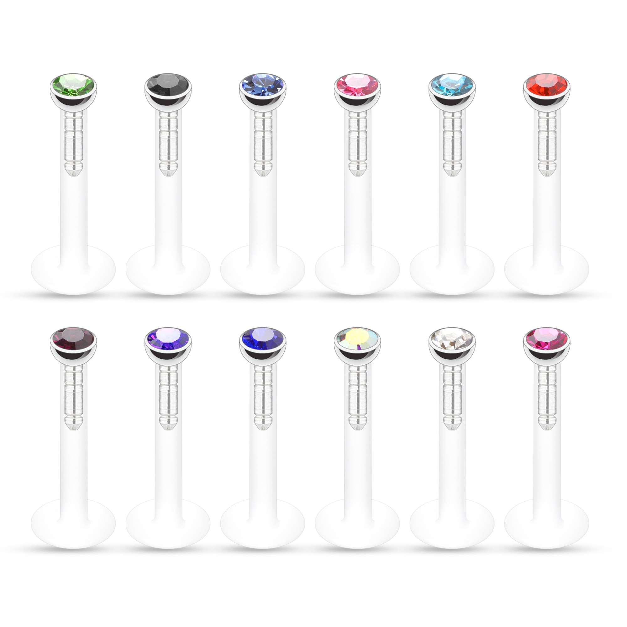 Labret in ptfe con pietre in vari colori