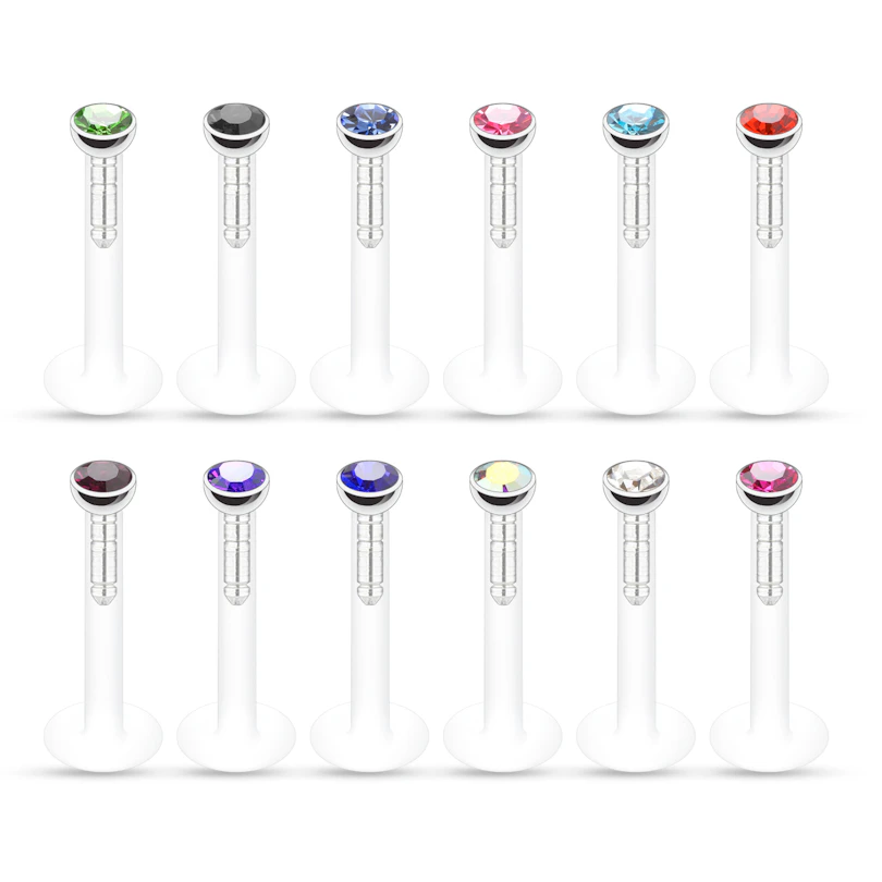 Labret in ptfe con pietre in vari colori