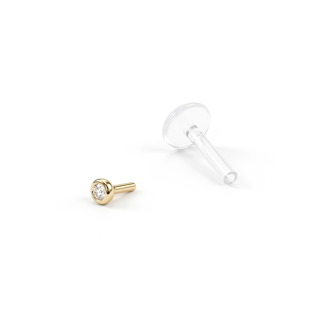 Labret con top impreziosito in oro 14K e barra in ptfe