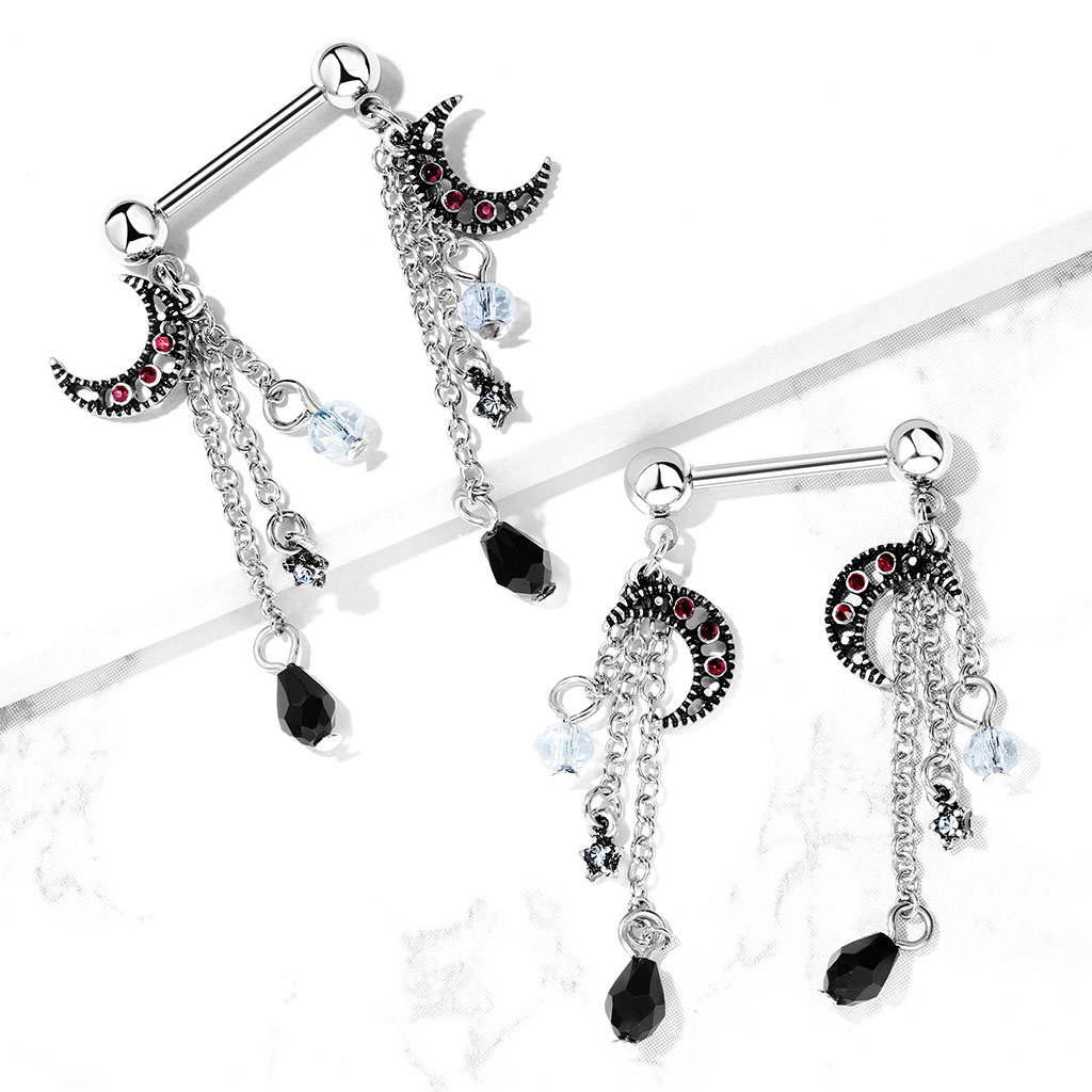 Piercing con ciondolo con stelle e lune
