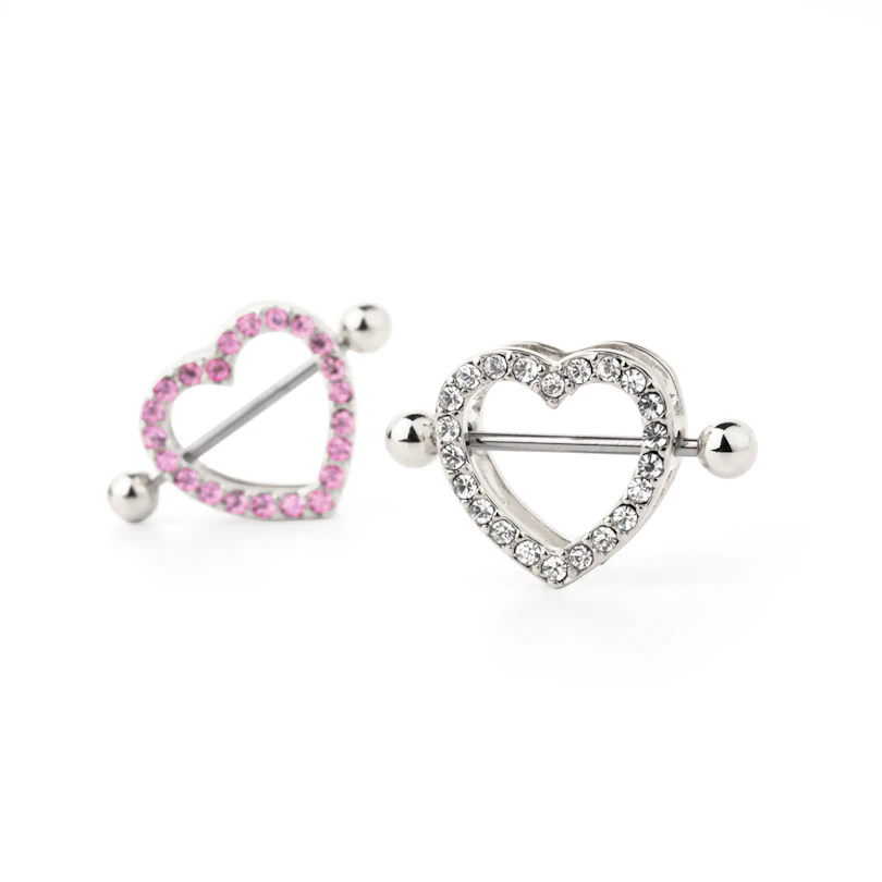 Piercing per il capezzolo a forma di cuore con pietre incastonate