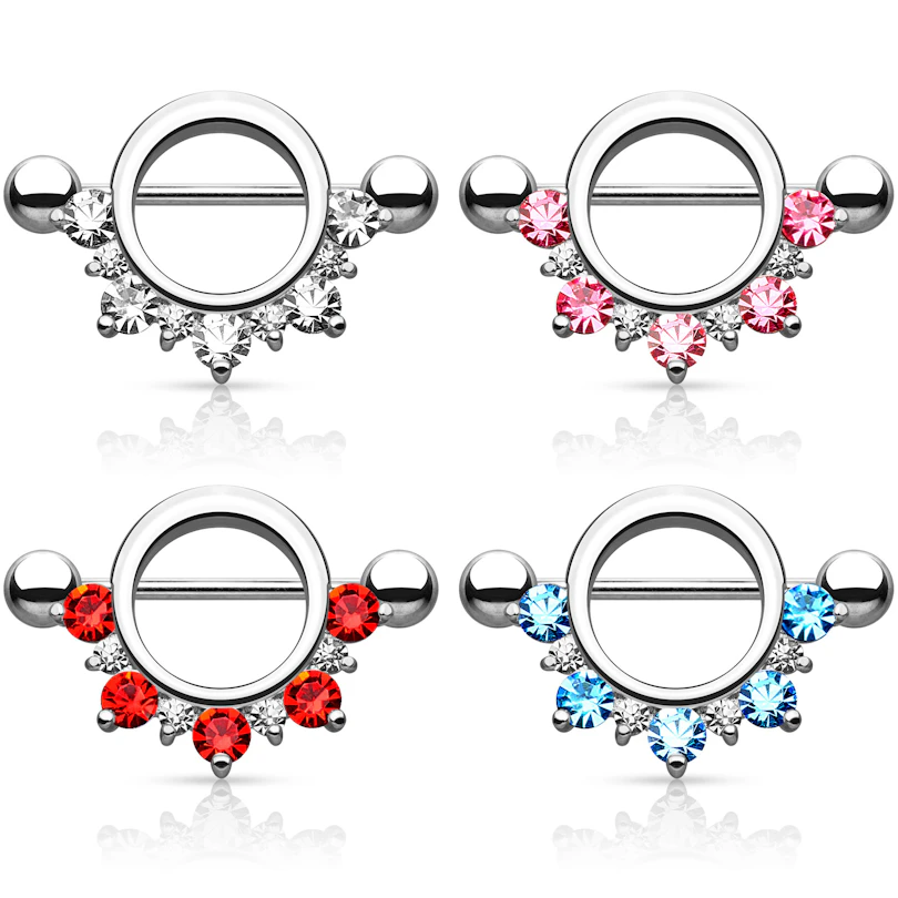 Piercing al capezzolo con arco di pietre