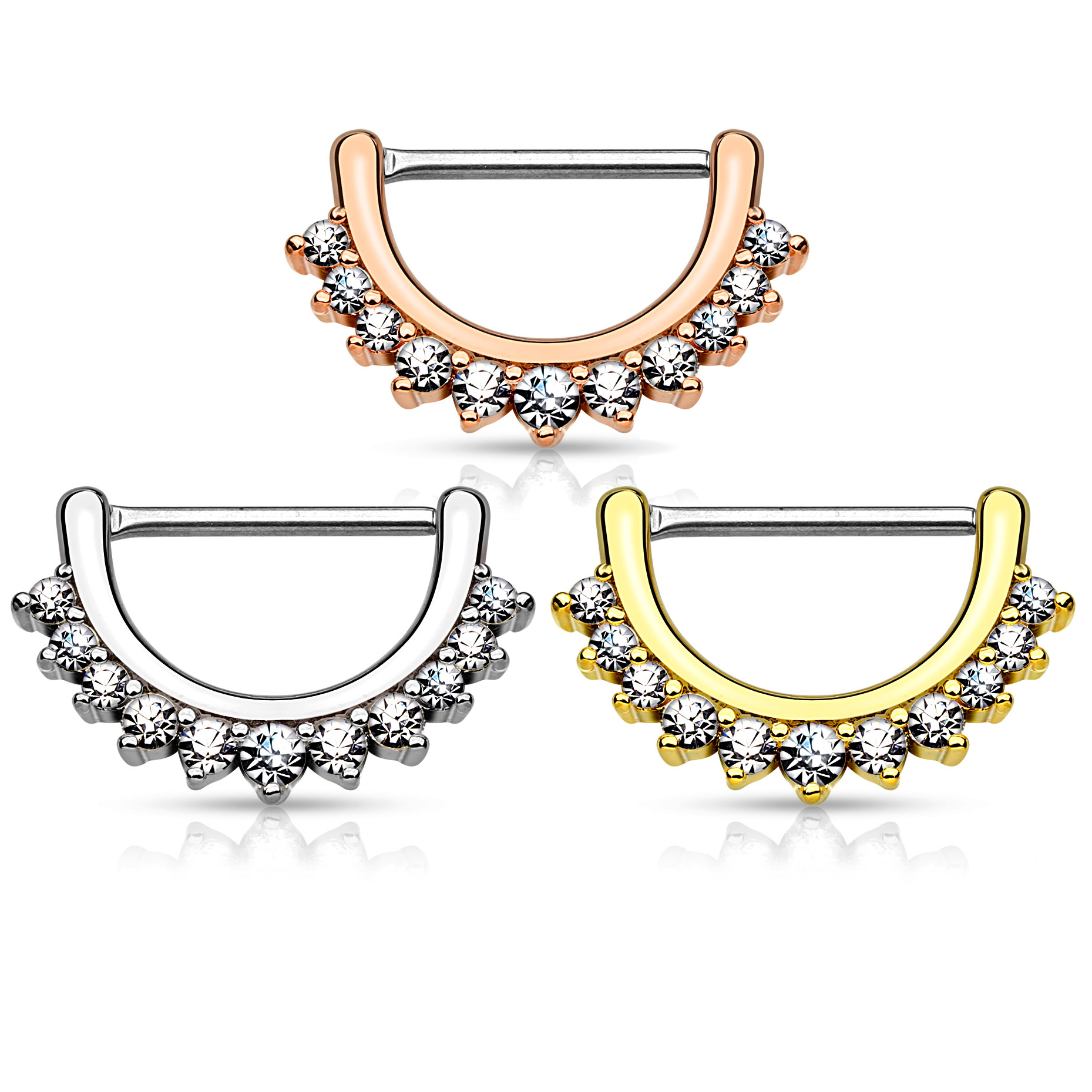 Clicker per capezzolo con bordo a mezzaluna ricoperto di pietre