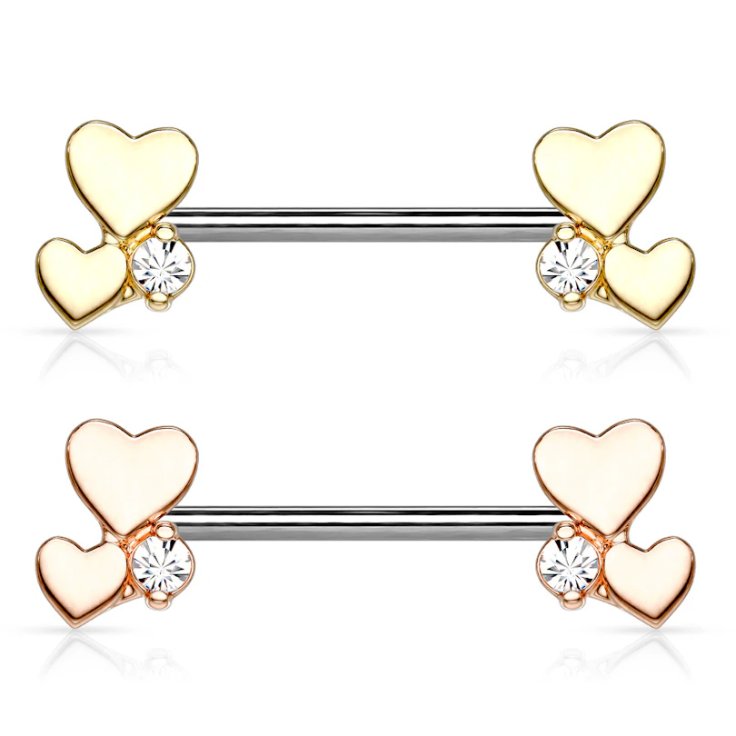 Barra per capezzolo con due cuori e pietra brillante