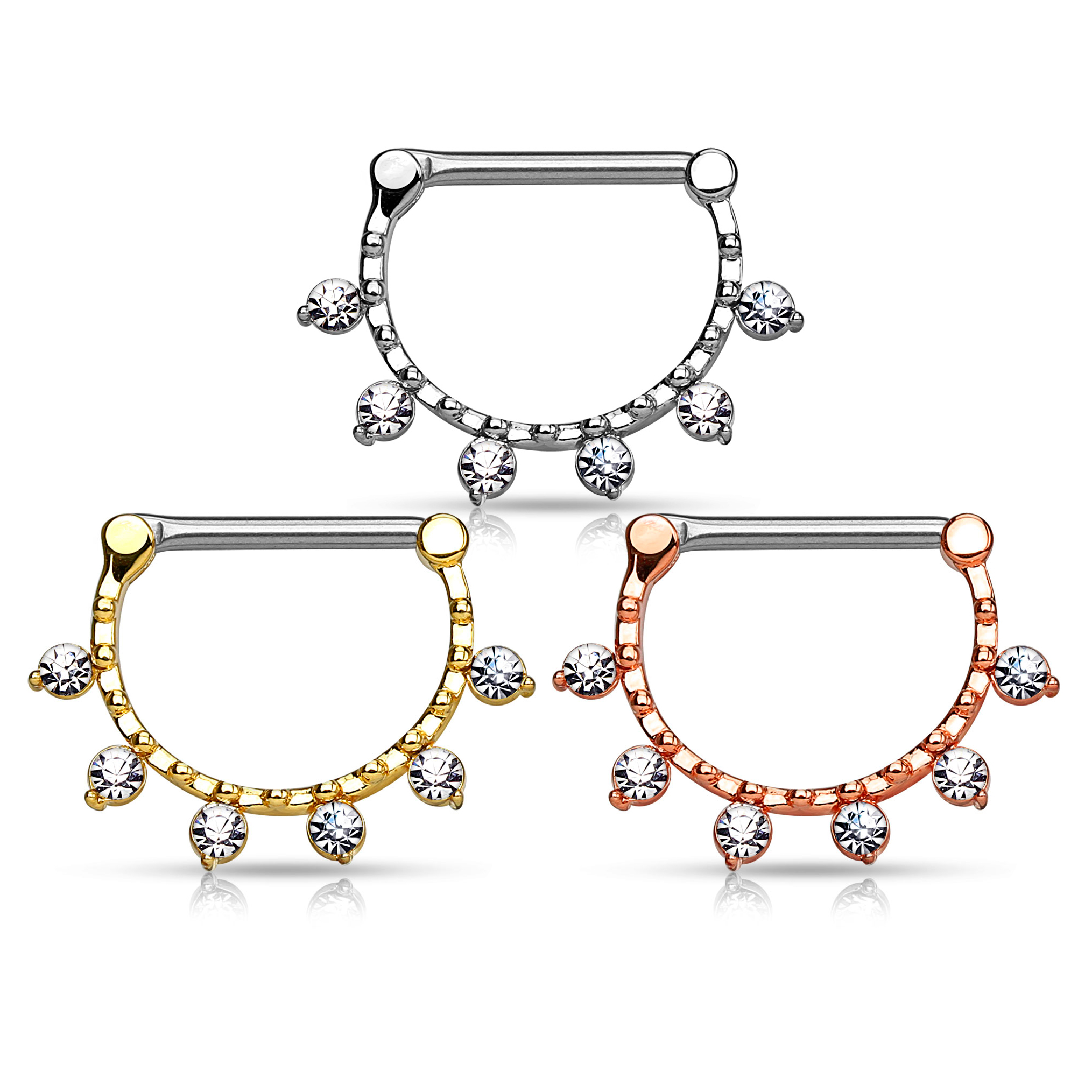 Clicker per capezzolo con sei pietre trasparenti