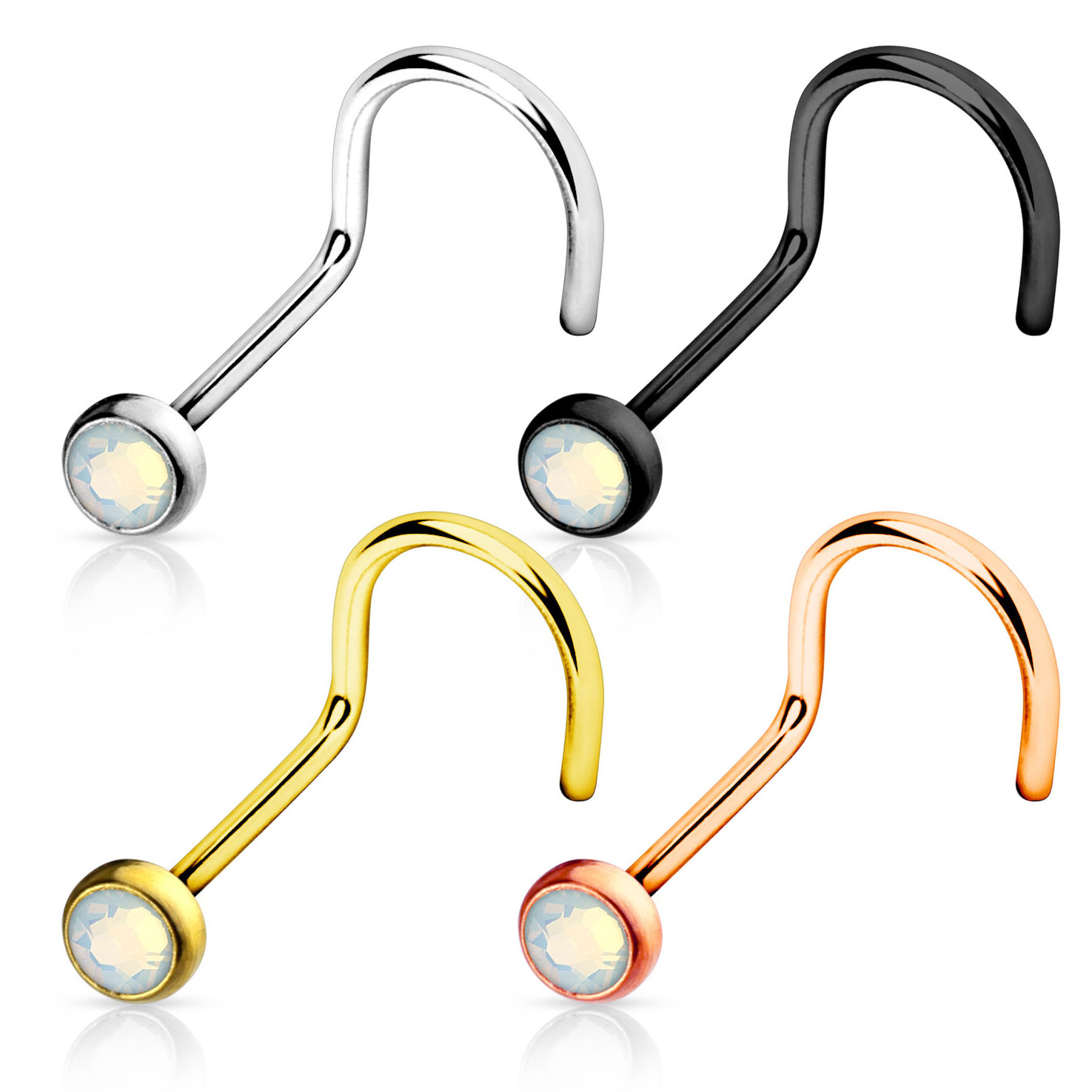 Vite da naso in vari colori con pietra opale