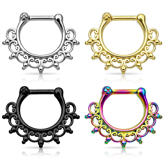 Septum in acciaio chirurgico con design ornamentale