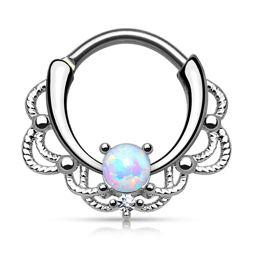 Piercing septum con pietra opale in stile incatenato