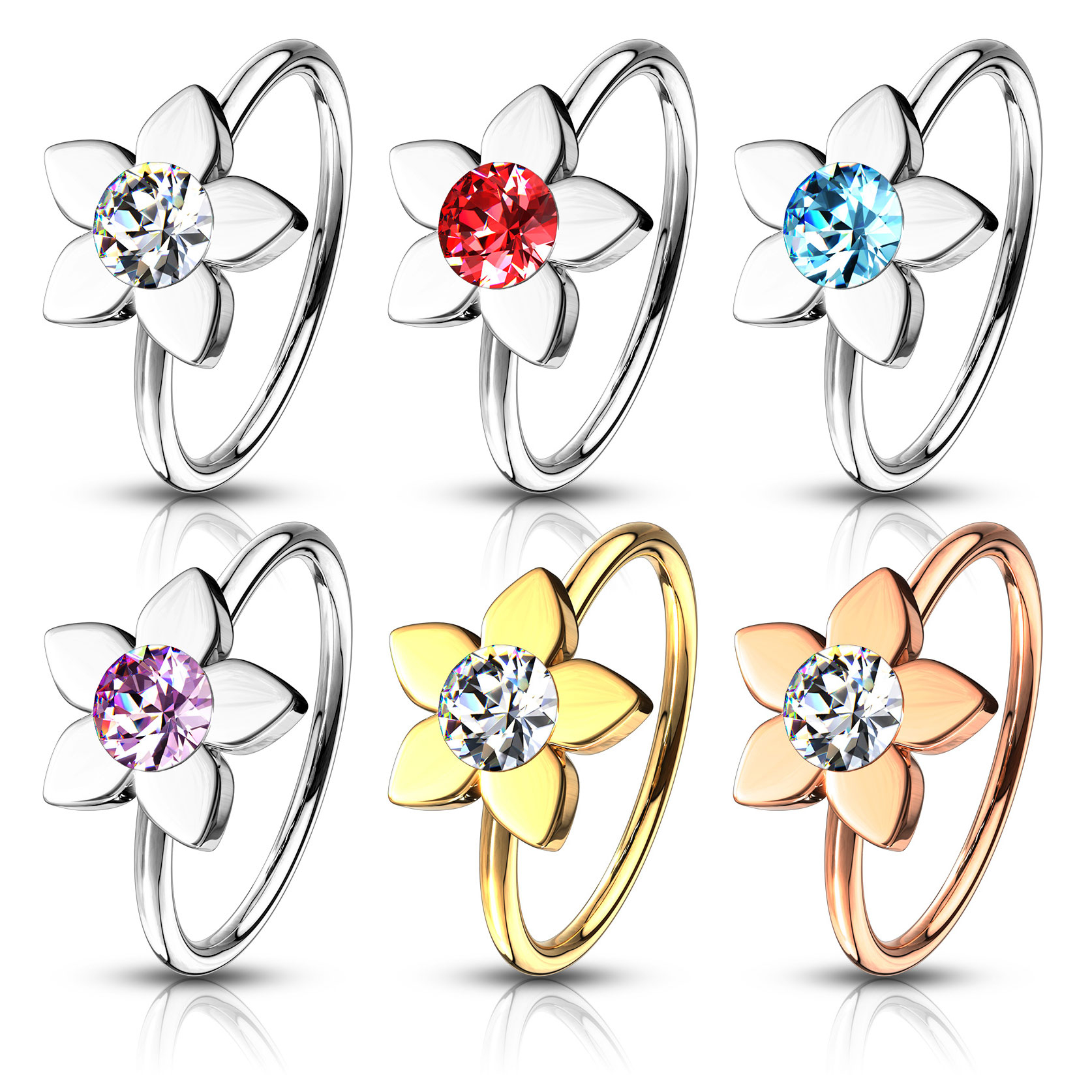 Piercing al naso con fiore di loto e pietra