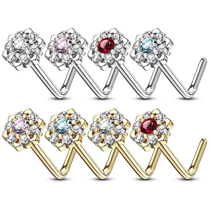 Piercing al naso in oro 14 carati con fiore di loto tempestato di pietre