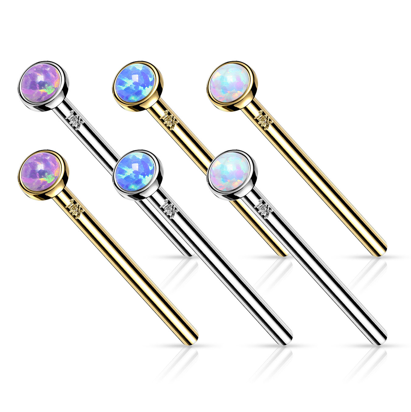 Piercing al naso fish tail in oro 14 carati con opale