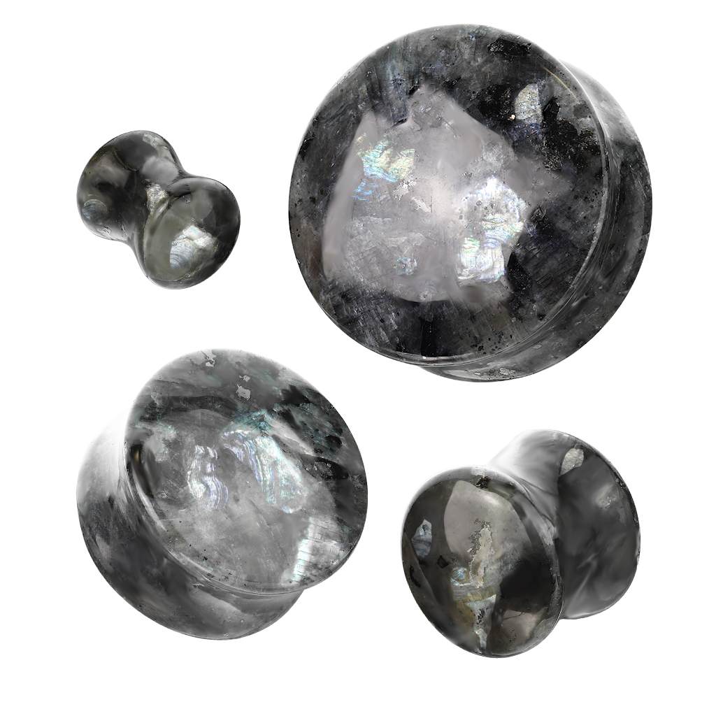 Plug con doppia svasatura in pietra labradorite nera naturale
