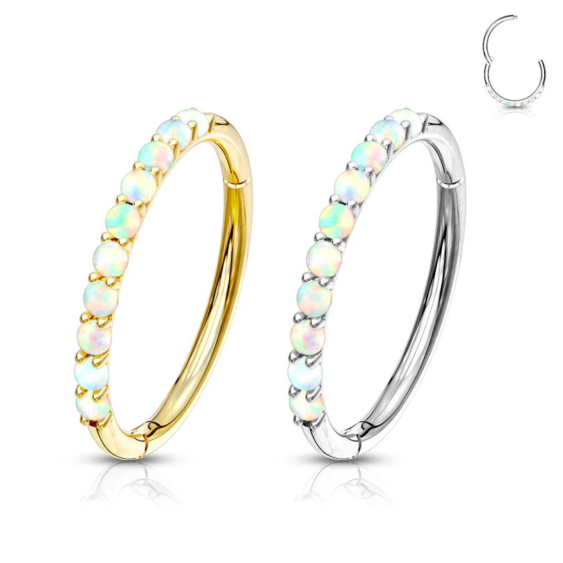 Endless ring in oro 14K con cardine e opali sul lato