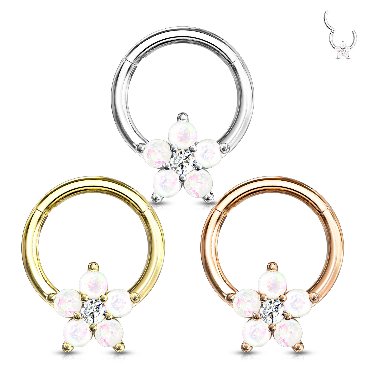 Cerchio con cerniera e fiore di opali