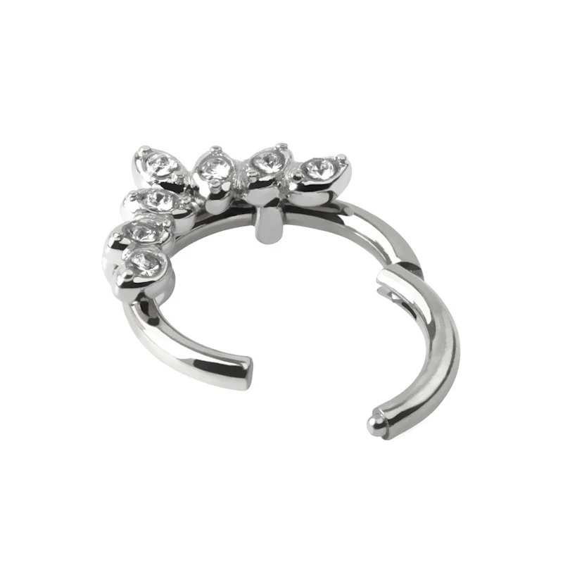 Cerchio con cardine in acciaio chirurgico con 7 foglie in zirconia cubica