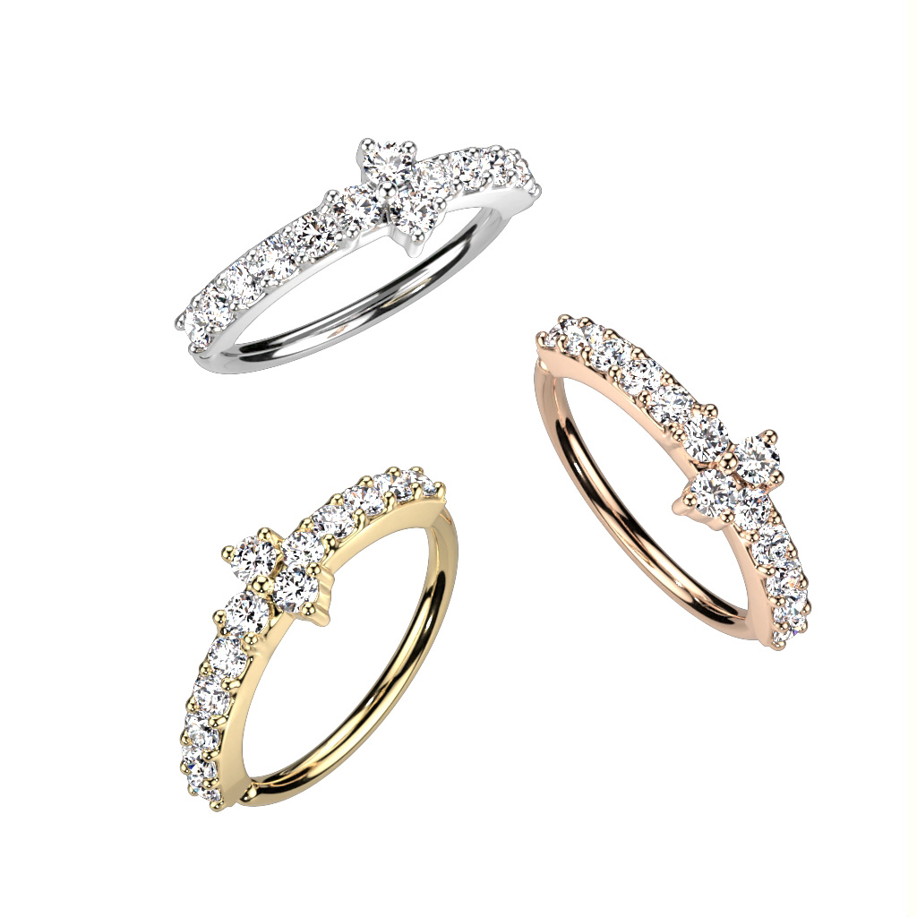 Cerchio twist tempestato di pietre con pietre centrali a triangolo