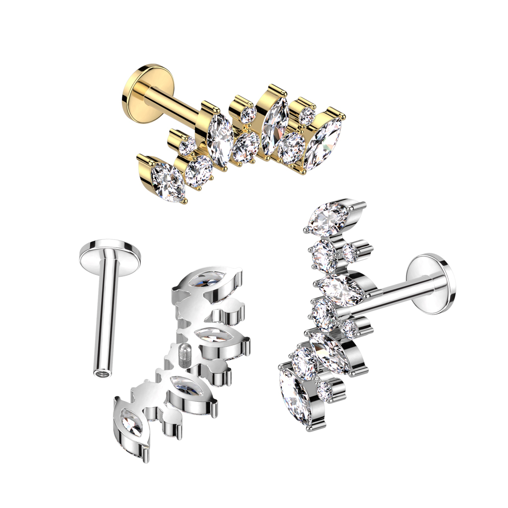 Labret in titanio con pietre rotonde e taglio marquise