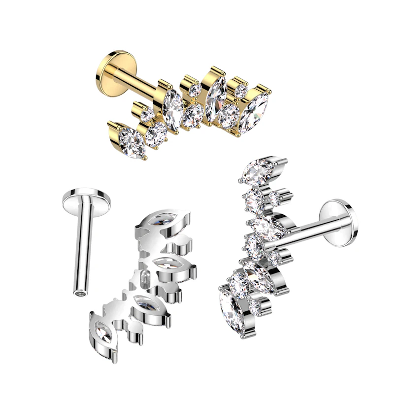 Labret in titanio con pietre rotonde e taglio marquise