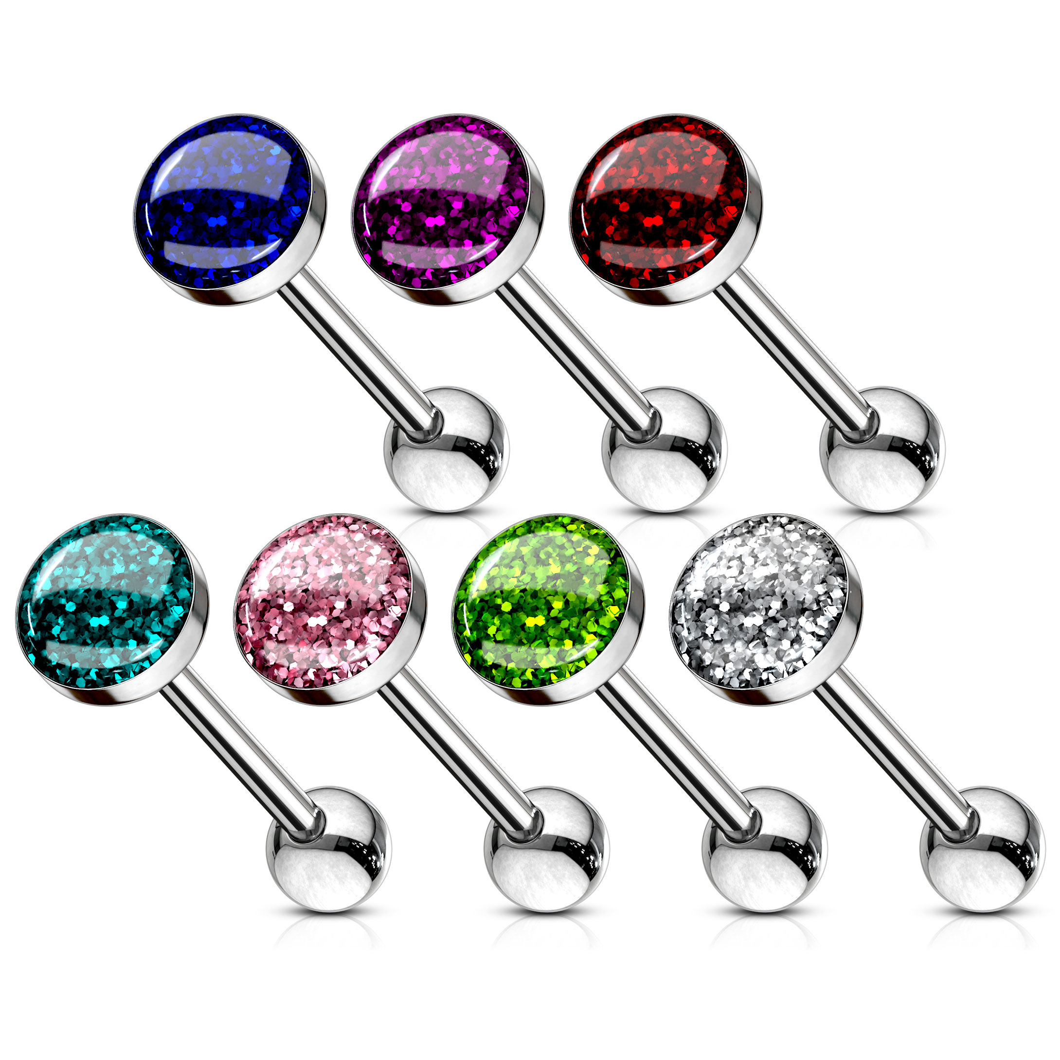 Piercing alla lingua con sfera glitterata
