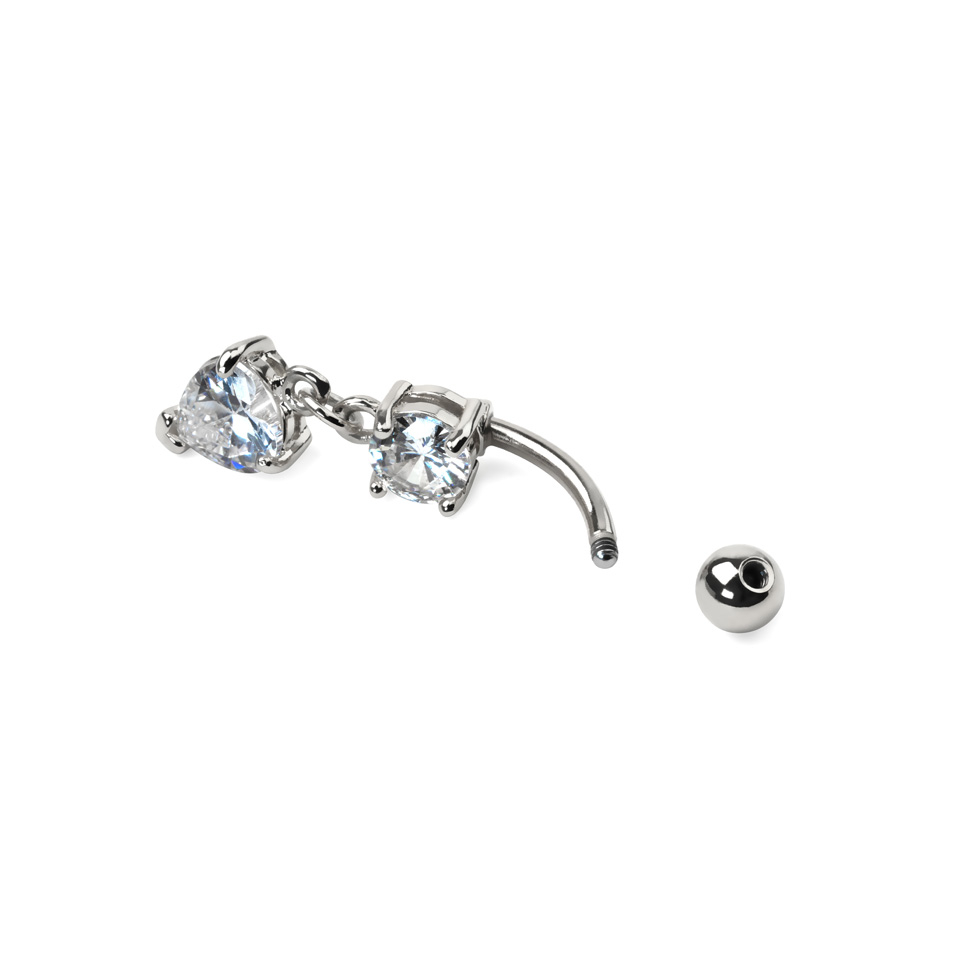 Piercing per ombelico con gemma pendente a forma di cuore