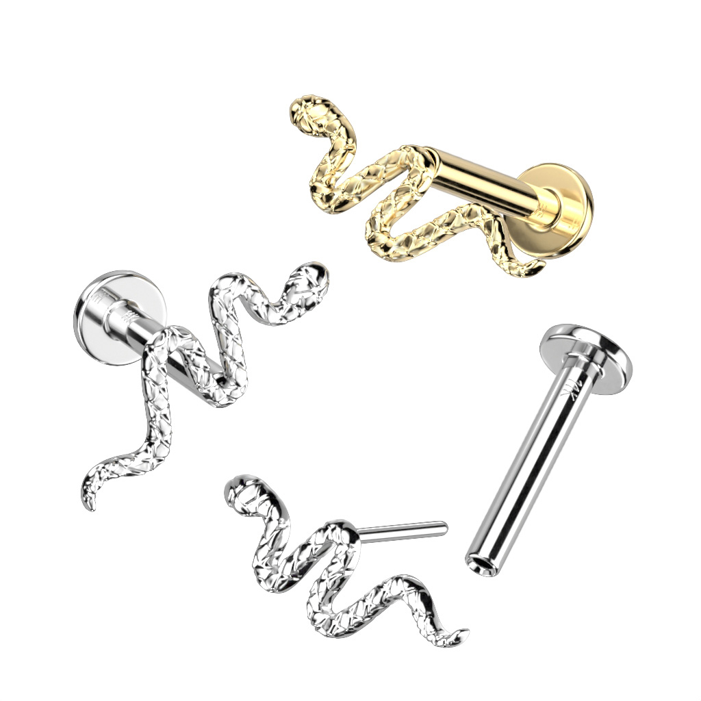 Labret push-in in oro 14K con serpente dettagliato