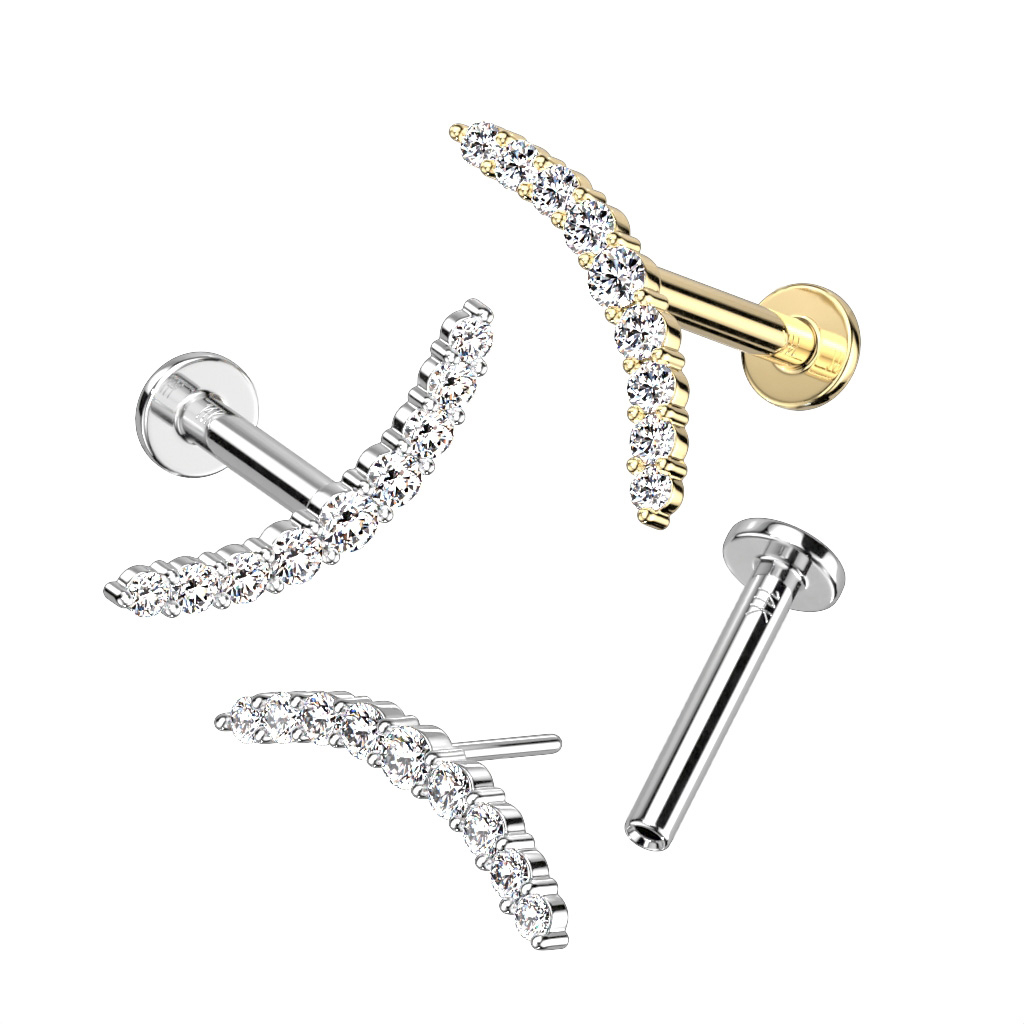 Labret push-in in oro 14K con arco di pietre