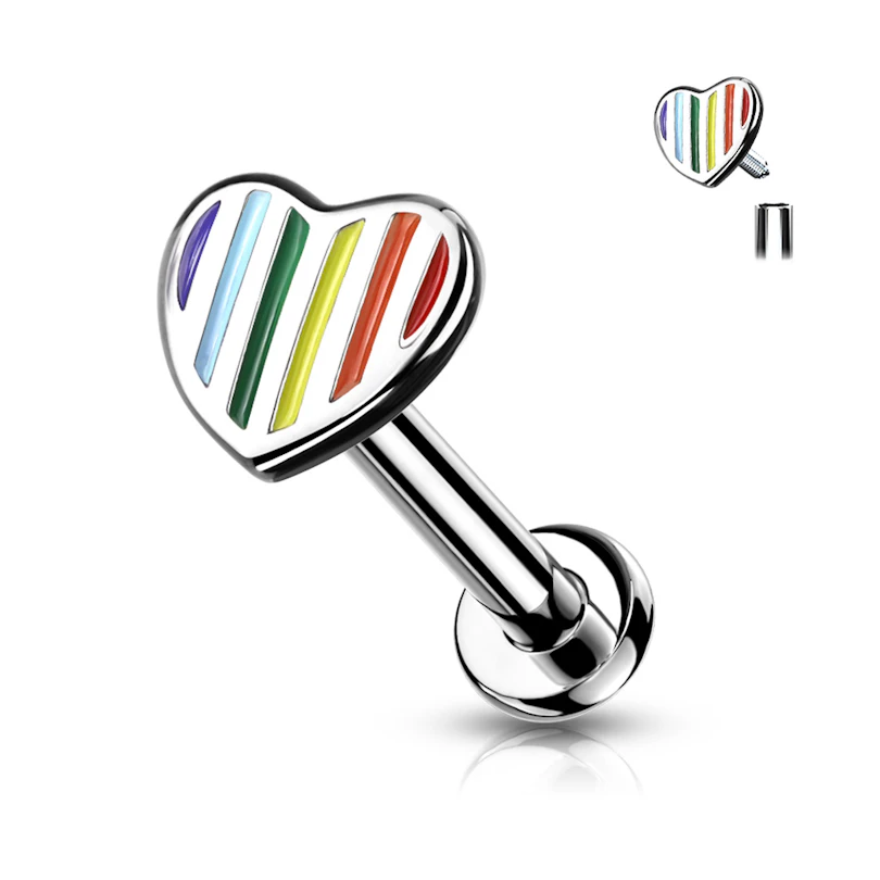 Labret con filettatura interna e cuore arcobaleno