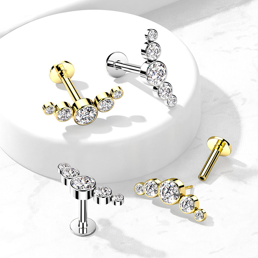 Labret push-in in oro 14k con 5 pietre rotonde incastonate