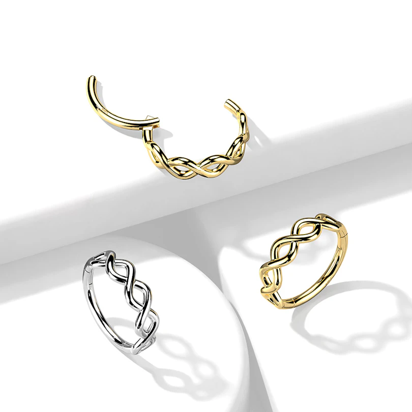 Cerchio in oro 14k con cerniera e parte frontale intrecciata